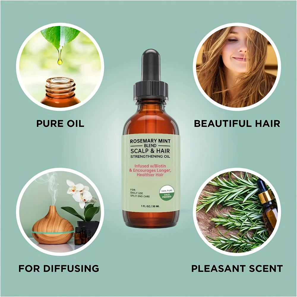 Rosemary Mint Hair Growth Oil Preventing Hair Dryness Split Moisturizing Gentle Nourishing Soft Glossy Organics Hair Care Oil Peaceful Pleasures Health and Wellness
