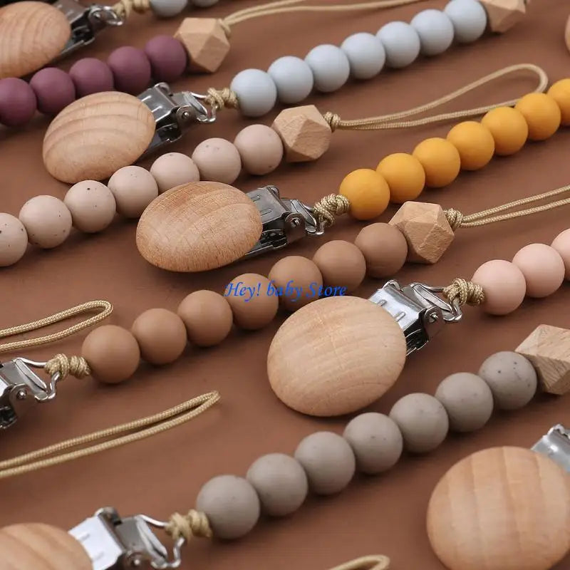 Baby Pacifier Clip Chain | Silicone Beads & Wooden Teether