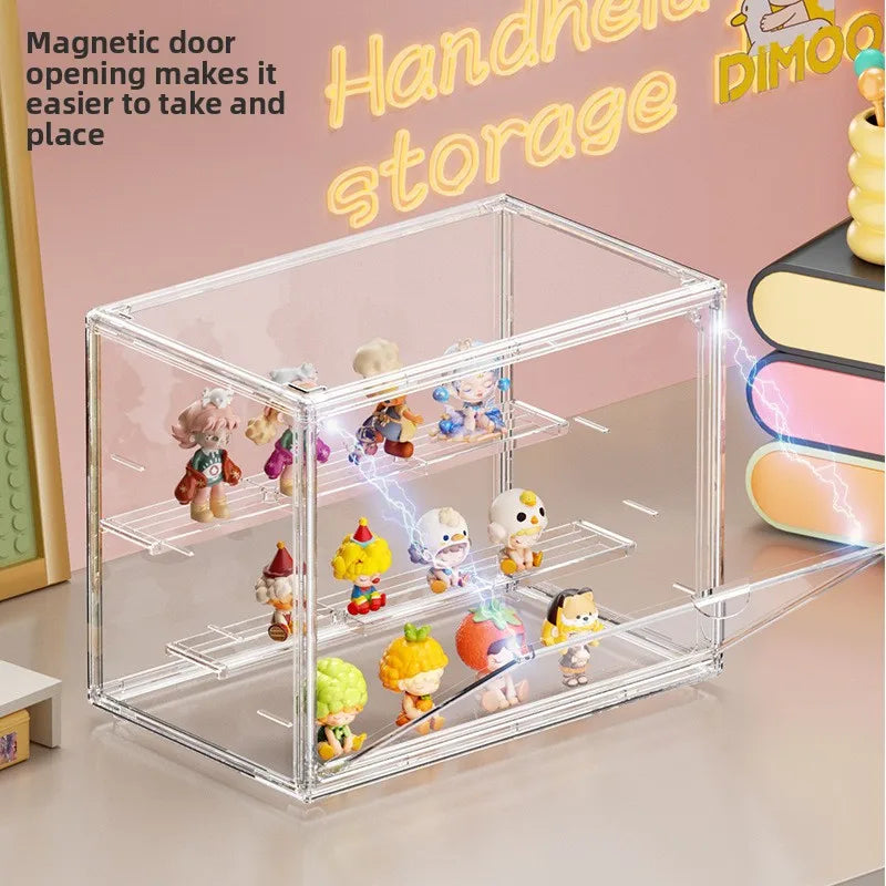 Cargo-Style Clear Display Case for Figures & Badges – Magnetic Opening Door, 2 Design Options, Transparent Storage Box Peaceful Pleasures Health and Wellness