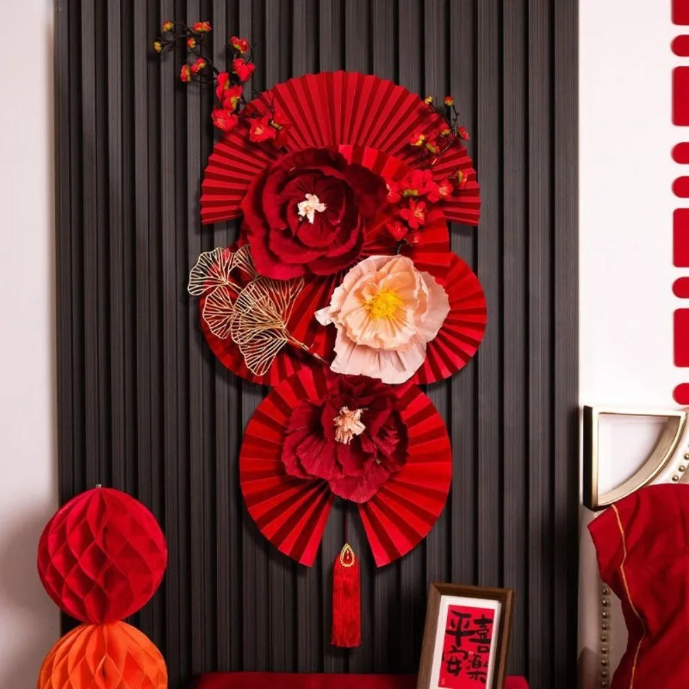 2025 Chinese New Year Wall Decoration Paper DIY Crafts Flower Backdrop Red Party Supplies Spring Festival Background Home Decor Peaceful Pleasures Health and Wellness