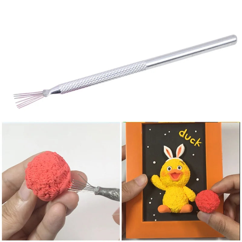 7-Needle Steel Brush Clay Texture Tool | Polymer Sculpting