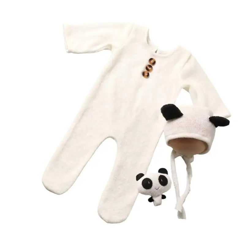 Newborn Knitted Romper Photography Set with Hat & Doll Prop