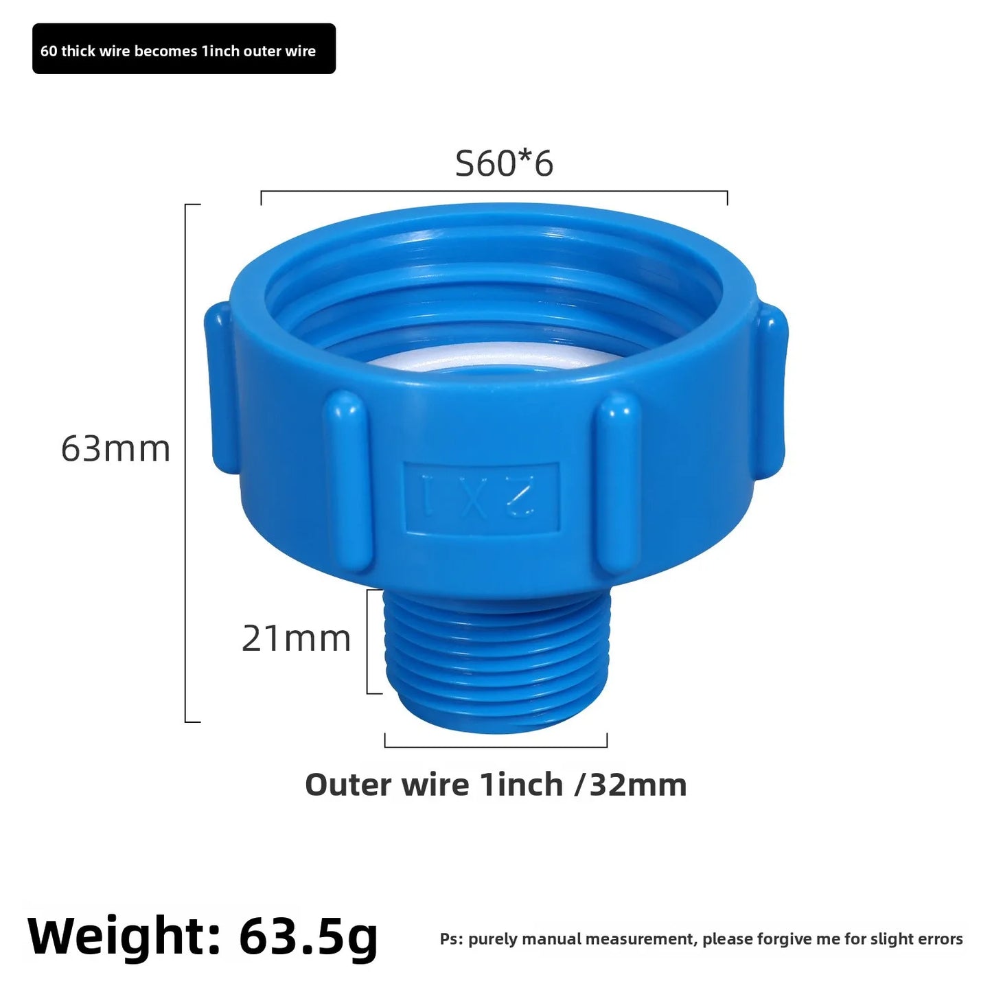 IBC Tank Adapter 60mm to 1/2"–2" BSP Male Pipe Fitting