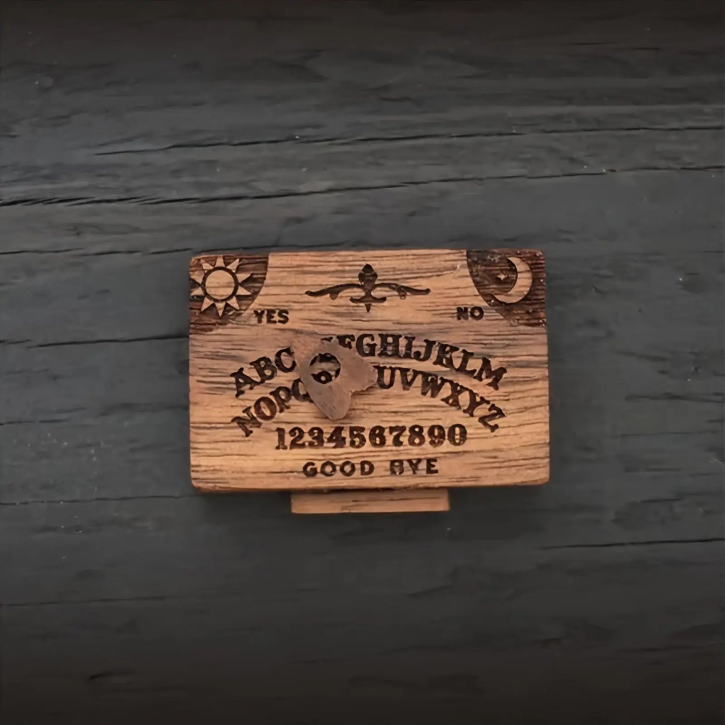 Retro Mini Wooden Ouija Spirit Board with Planchette & Drawer Decorative Spirit Board Peaceful Pleasures Health and Wellness