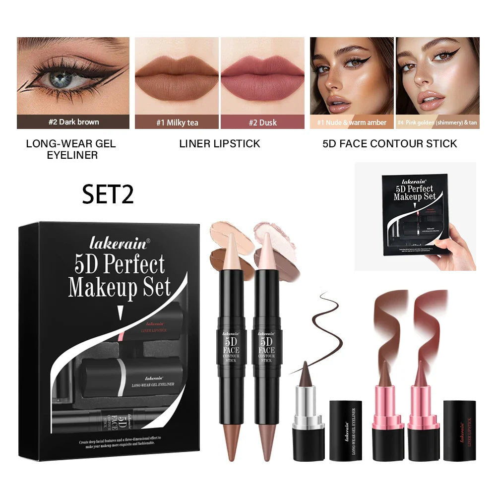 5D Makeup Combo Set – Contour, Eyeliner & Lipstick