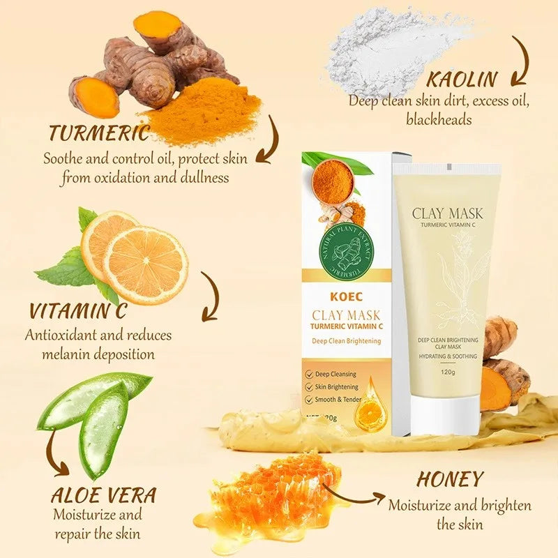Turmeric VC/Niacamide/Clay Cleansing Mud Mask with Brush, Brightening and Blackhead-Removing Applicable Mask, nourishing the ski Peaceful Pleasures Health and Wellness