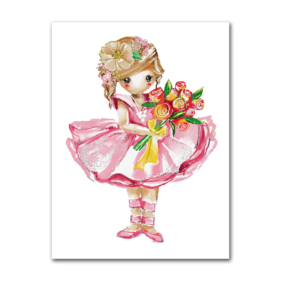 Kids Canvas Wall Art | Ballet Girl Rabbit Unicorn Poster Print