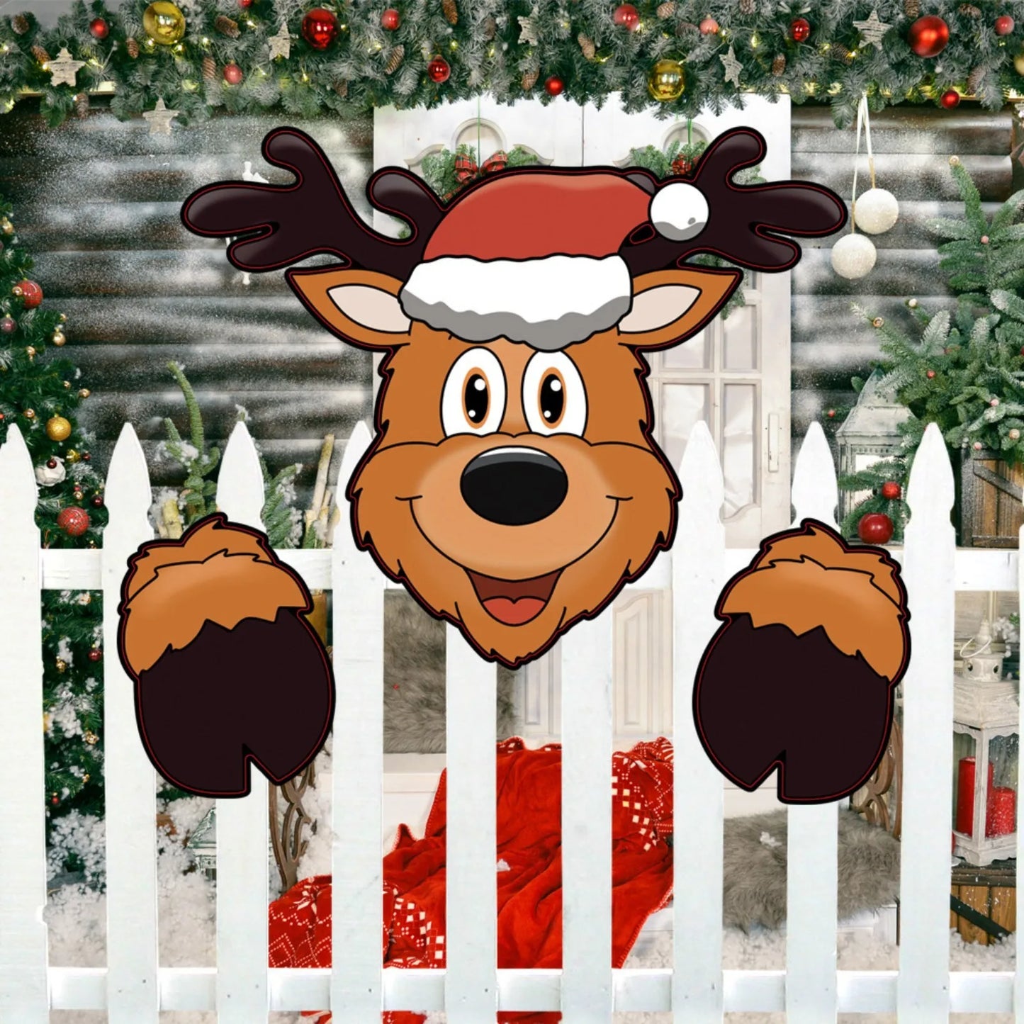 Santa Claus Fence Peeks Christmas Outdoor Decoration Set
