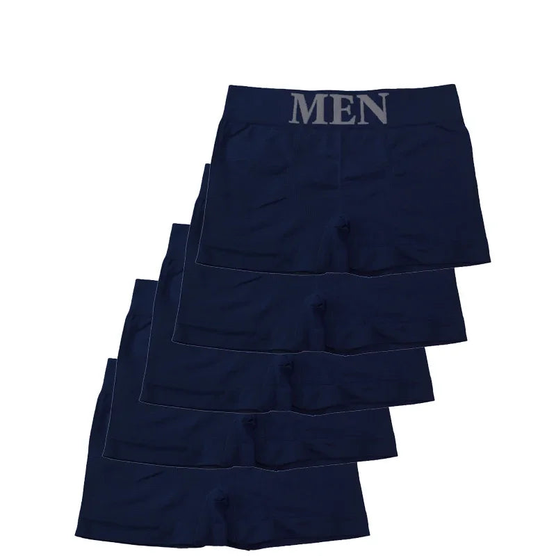 5 Pcs Men’s Boxer Briefs High Elastic Breathable Underwear Soft Cotton Stretch Shorts Comfortable Plain Color Panties Peaceful Pleasures Health and Wellness Navy Blue One Size 5pcs