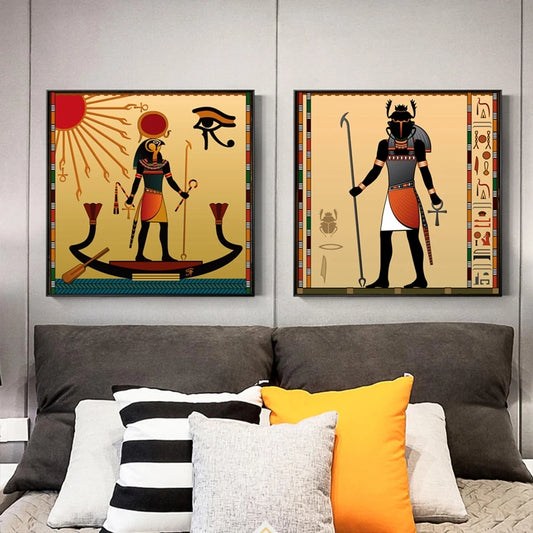 Retro Ancient Egypt Figure Canvas Wall Art | Unframed Poster Canvas Wall Art Peaceful Pleasures Health and Wellness