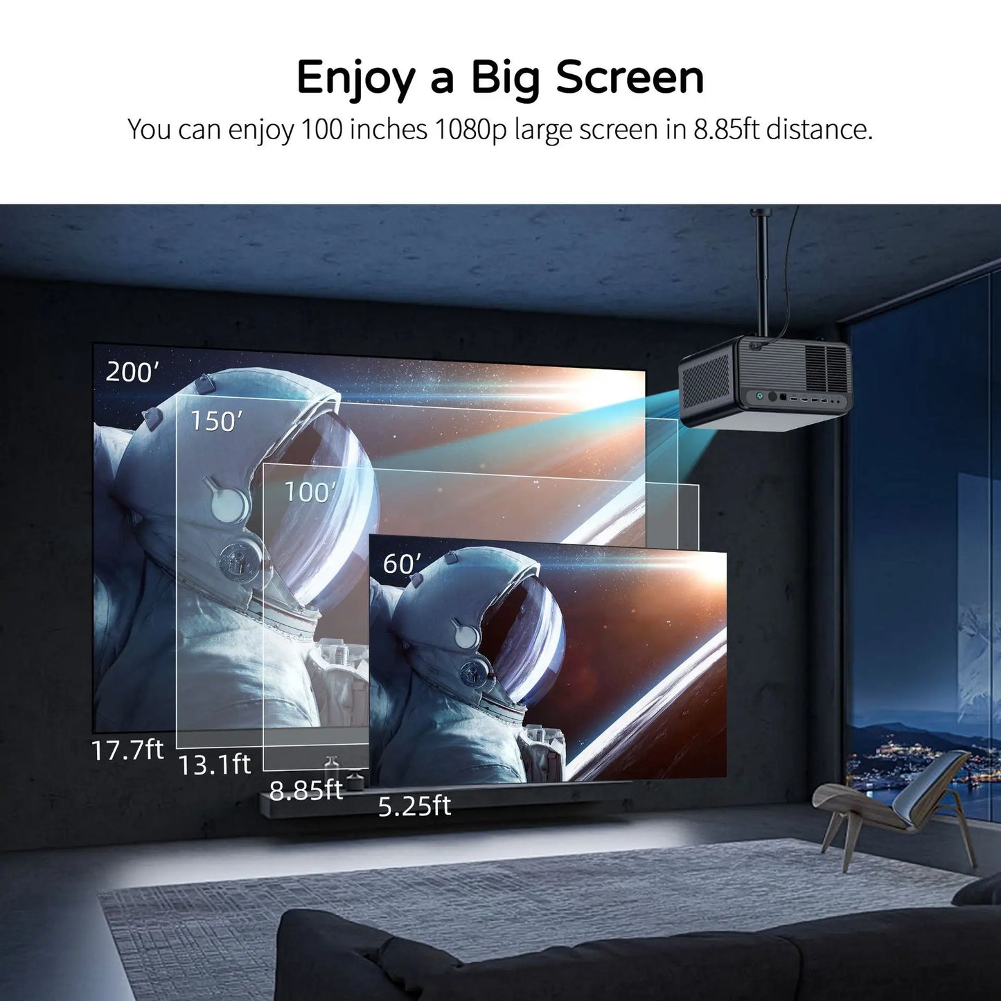 HS110 Native 1080P Smart Projector | 4K, WiFi6, Android 12 Peaceful Pleasures Health and Wellness
