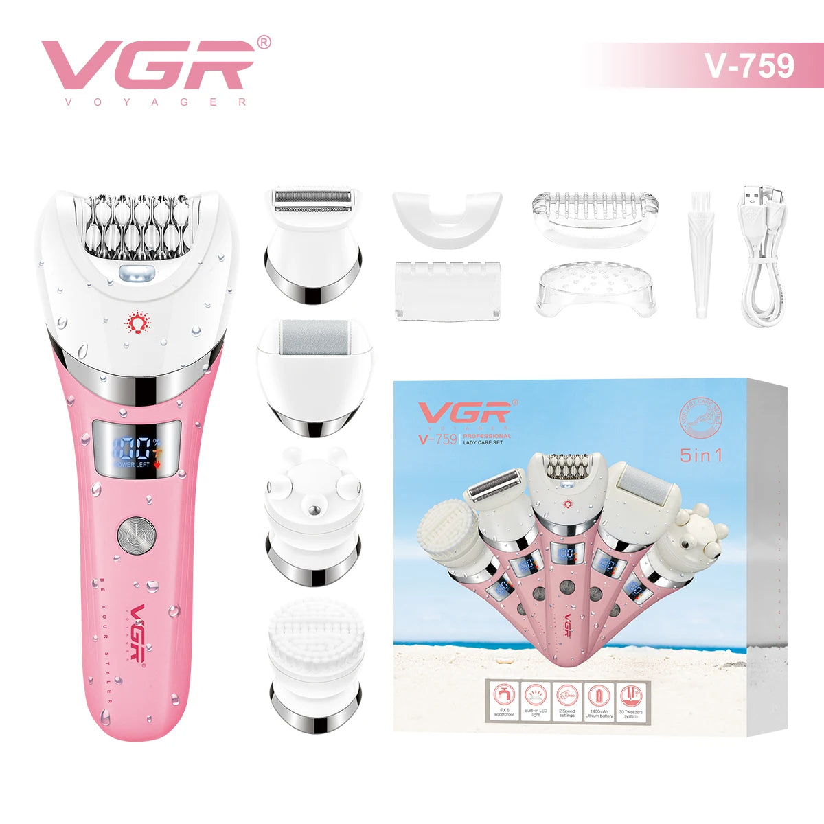 VGR 5-in-1 new high-end hair trimming set multifunctional body hair remover alloy blade full body hair removal device V-759 Peaceful Pleasures Health and Wellness USB