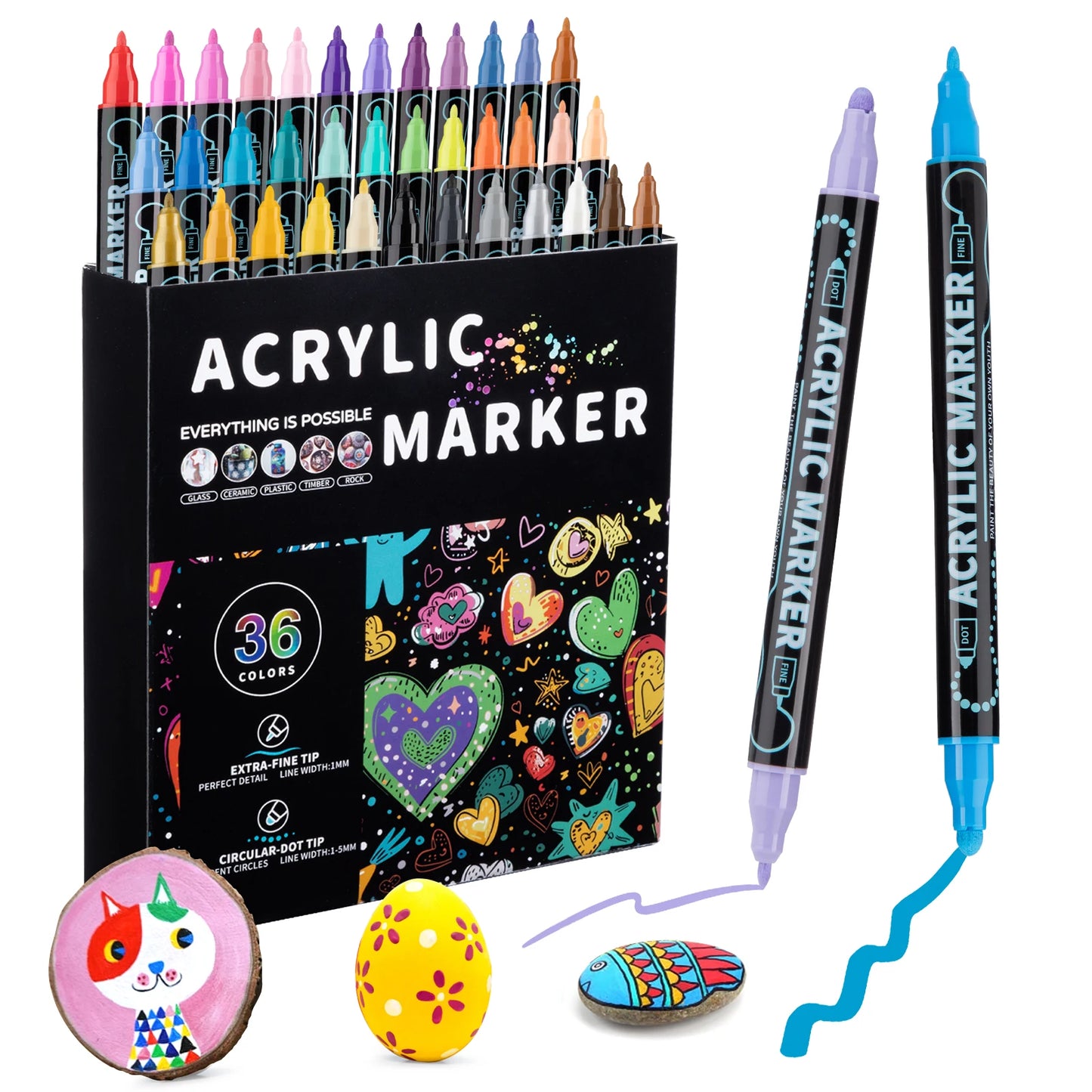 Double-ended Acrylic Paint Markers 12 36 Colors Overlayable Quick-dry