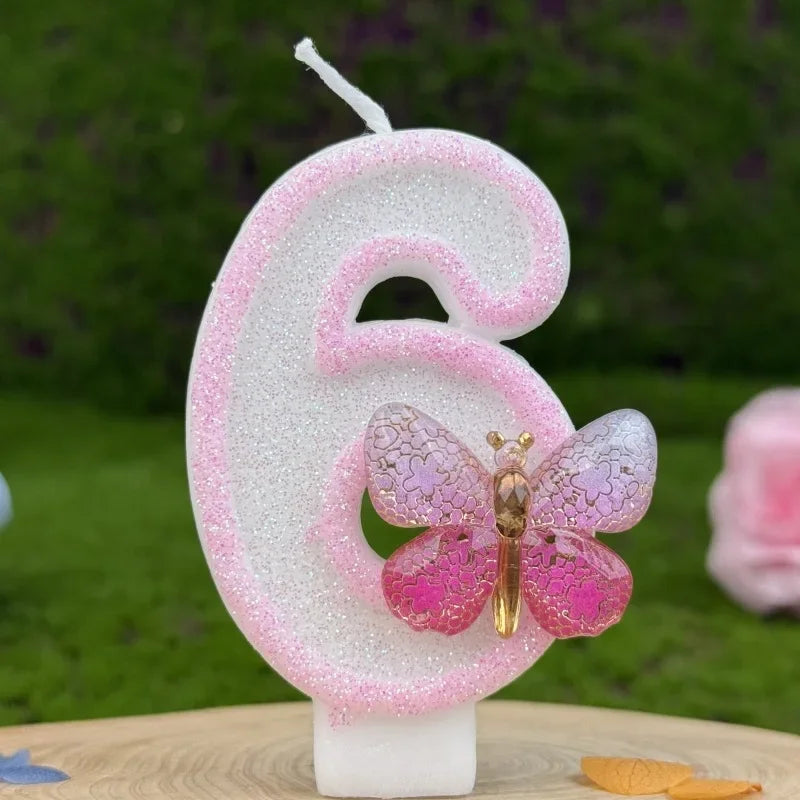 Number 1-9 Birthday Candle Cake Topper Colours Creative Candle Cute Pink Butterfly Digital Candle Birthday Wedding Party Decor Peaceful Pleasures Health and Wellness 6