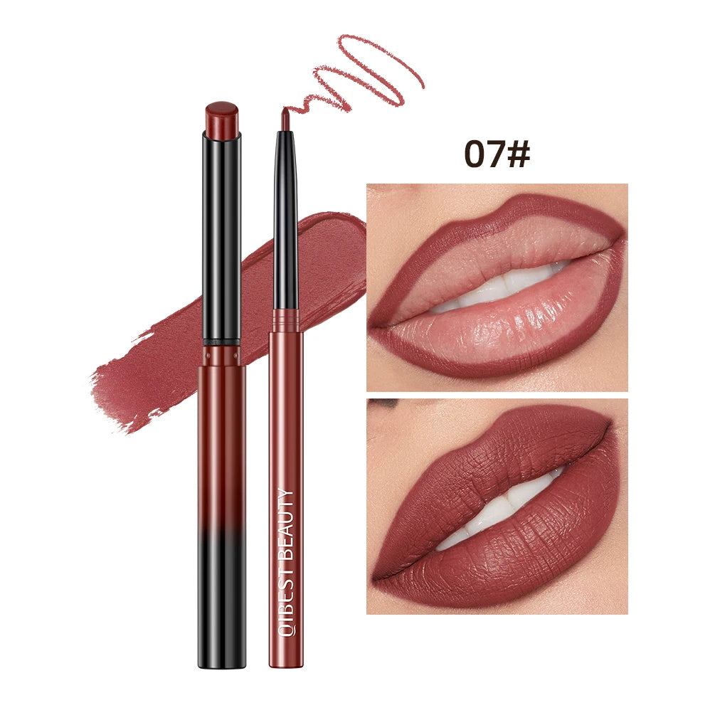 QIBEST Lipliner Pencil Lipstick Set Matte Nude Red Contour Tint Lipstick Lasting Non-stick Cup Lipliner Makeup Lip Stain Pencil Peaceful Pleasures Health and Wellness 07