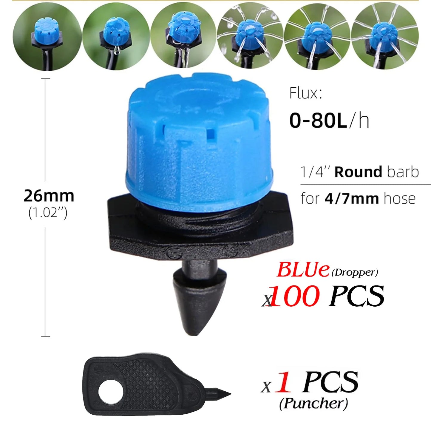 4-Colour 8-Hole Adjustable Dripper Irrigation Nozzle for Garden Plants Hose Watering System Sprinklers 1/4'' Emitter Micro Drip Peaceful Pleasures Health and Wellness C-Blue