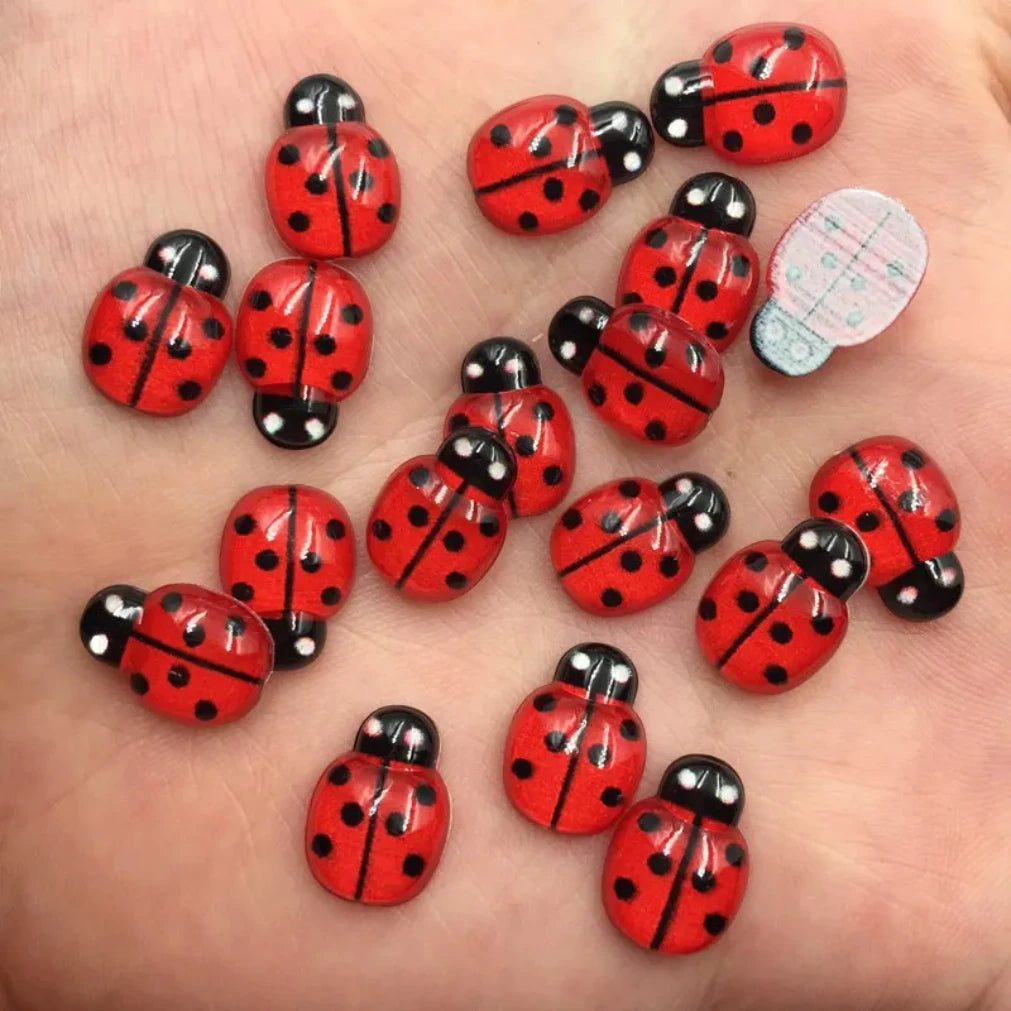 Red Beetle Resin Flatback Cabochons 60pcs – DIY Craft Embellishments