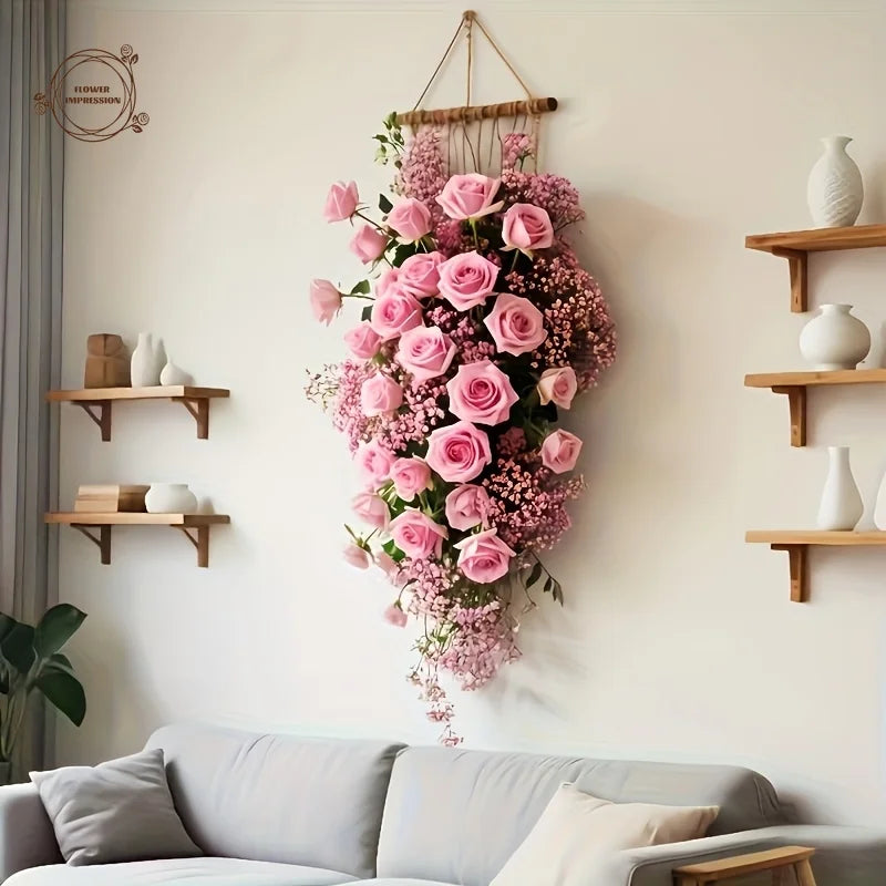 Artificial Pink Rose & Gypsophila Bouquet | Wedding Home Decor