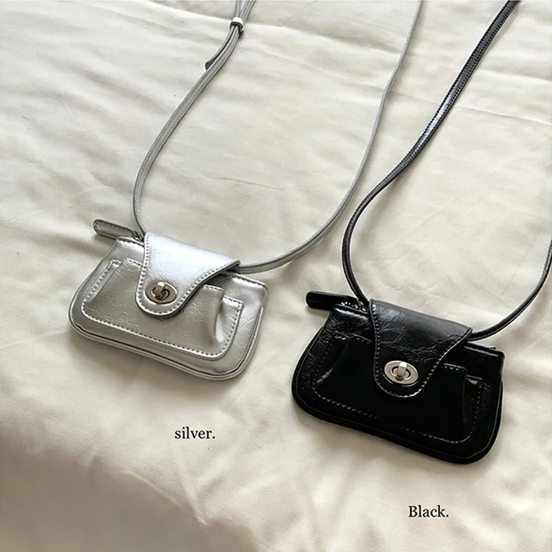 Korean Style New Fashionable Women's Bag Mini Cute Oil Wax Leather Chain Shoulder Diagonal Crossing Small Bag Mouth Red Envelope Peaceful Pleasures Health and Wellness