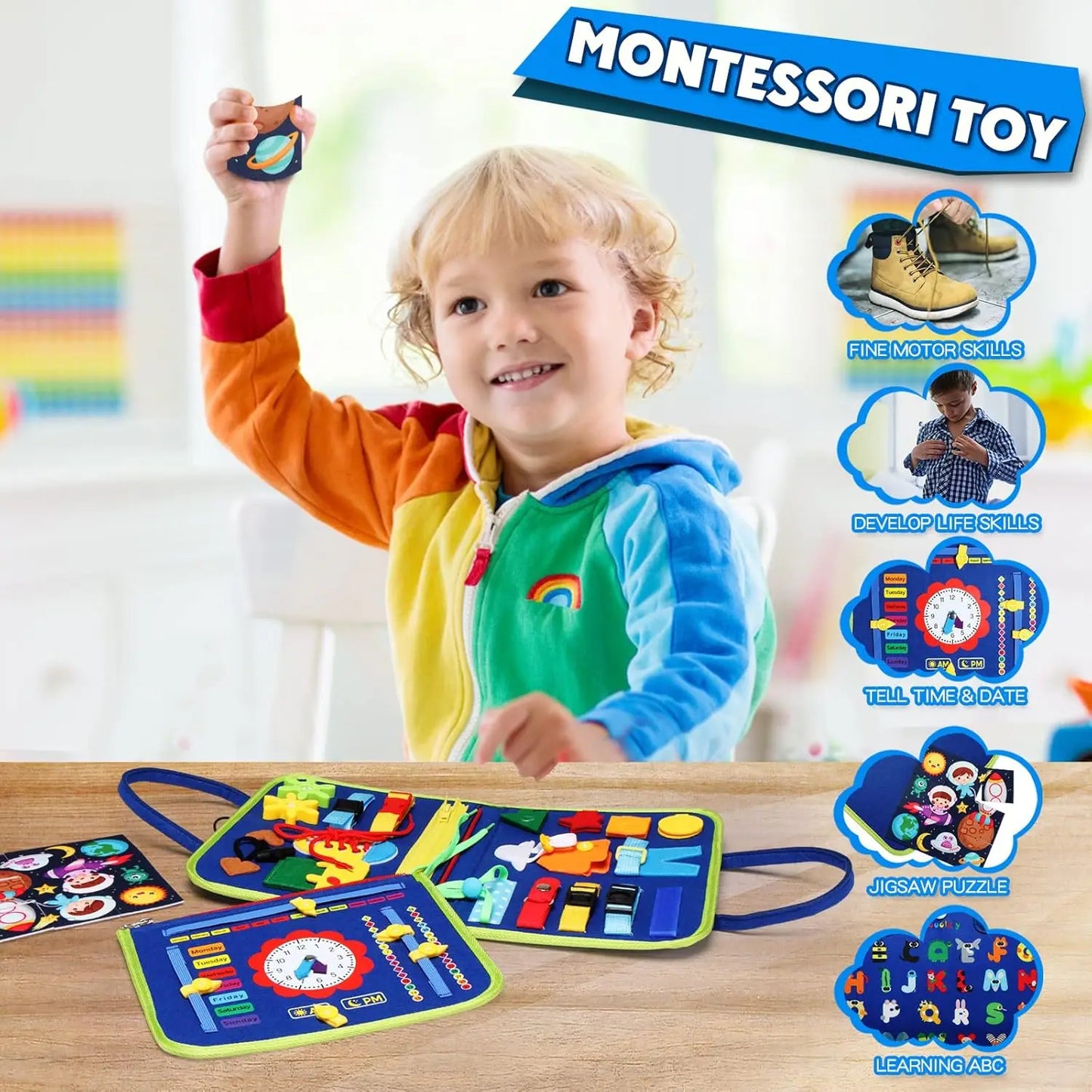 Montessori Felt Busy Board – 25-in-1 Kids Travel Learning Toy