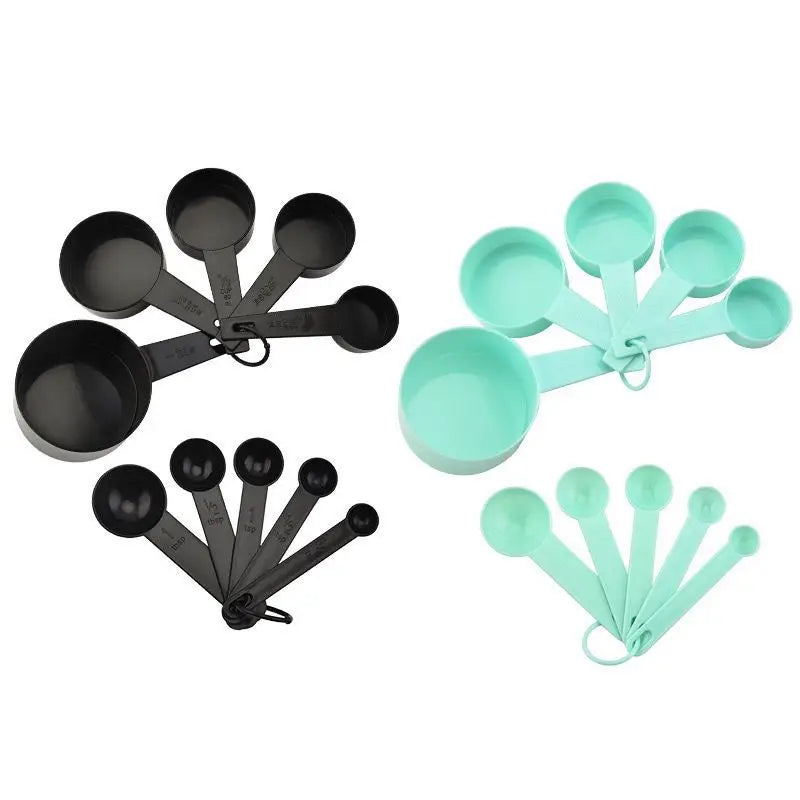 Plastic Measuring Cups and Spoons Set 10 PCS Kitchen Accessories Engraved US Markings Stackable Measuring Tools Peaceful Pleasures Health and Wellness