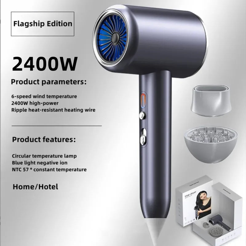 Manufacturer's Direct Selling High-Speed Hair Dryer 2400w High-Power Negative Ion Blue Light Hair Care Home Hair Salon Hair Drye Peaceful Pleasures Health and Wellness L-Grey-2 EU