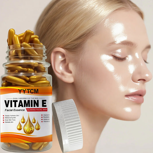 Vitamin E Deep Moisturizing Capsule Essence, Hydrates and Smooths Skin, Contains Plant-Based Squalane, Vitamin C, Deep Moisturizing and Brightening Skin Essence (0.4Gx90 Capsules)/Bottle-1 Bottle Peaceful Pleasures Health and Wellness