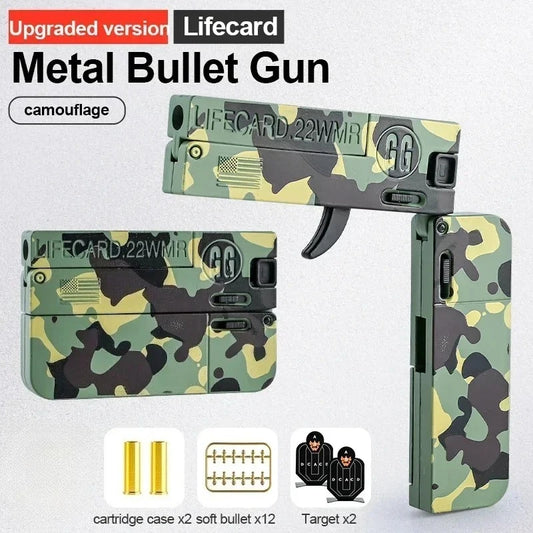 2026 New Upgraded Metal Folding Toy Gun with Soft Bullets Alloy Lifecard Pistol Model for Adults Kids Peaceful Pleasures Health and Wellness Green camouflage