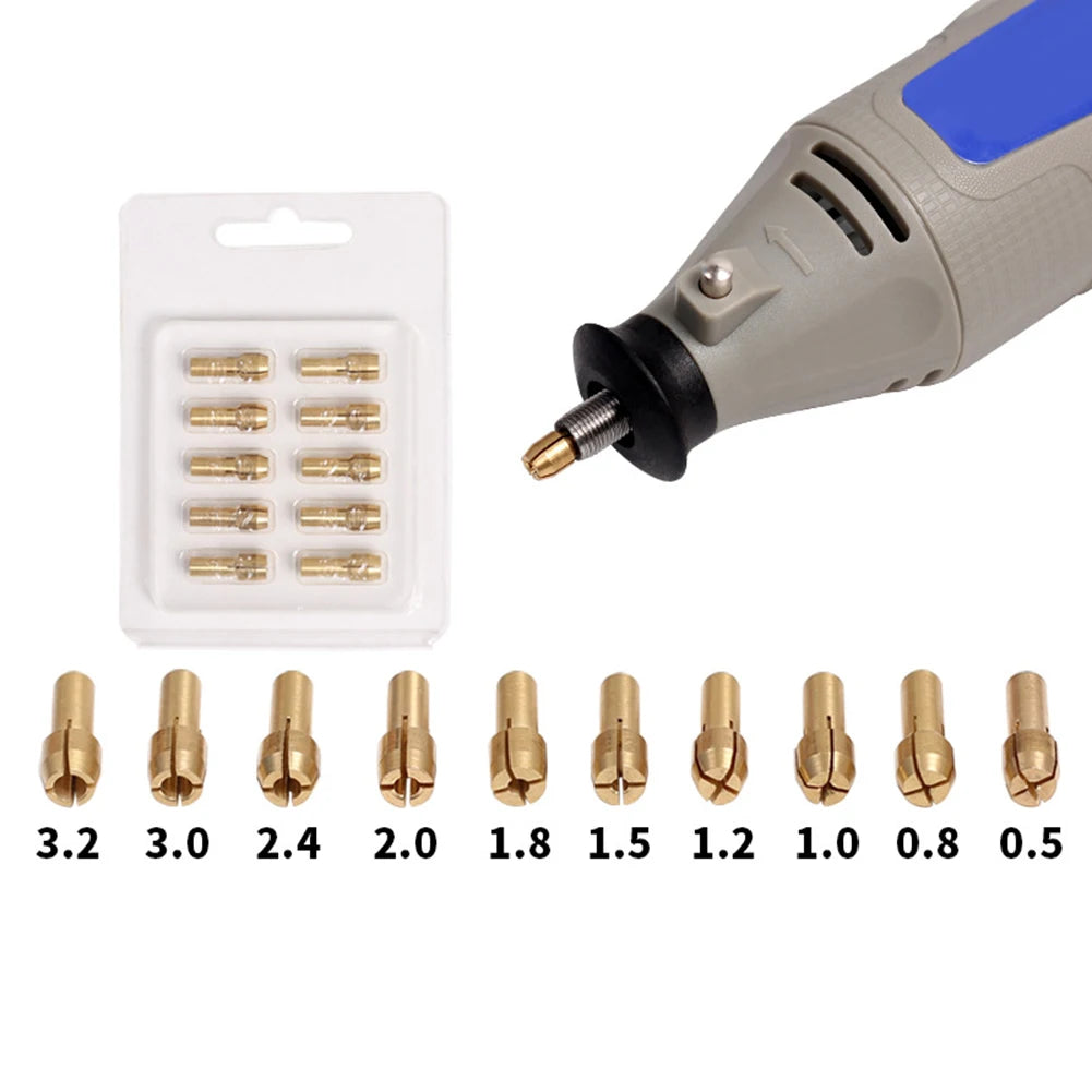 10-Pack Brass Collet Chuck Set for Dremel Rotary Tool (0.5mm–3.2mm) Peaceful Pleasures Health and Wellness