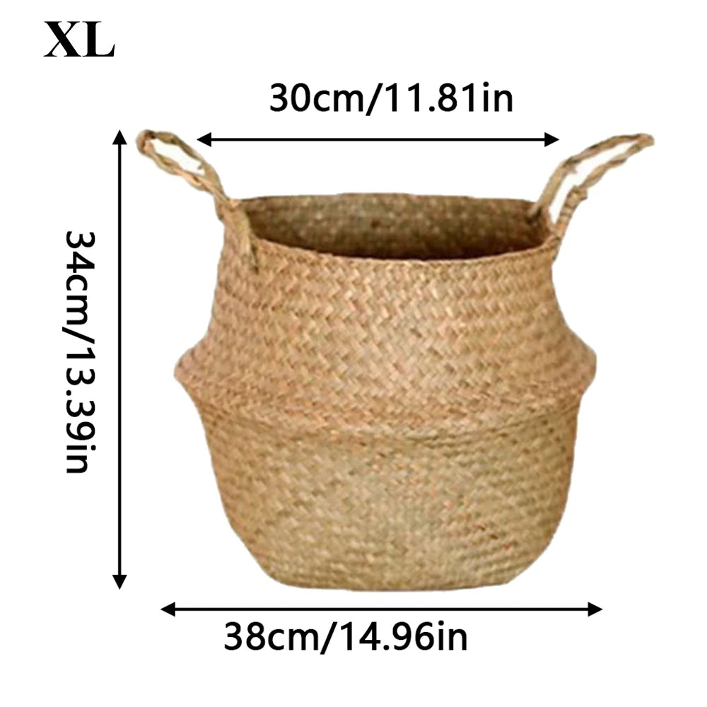 Handwoven Seagrass Plant Basket with Handles | Home Decor