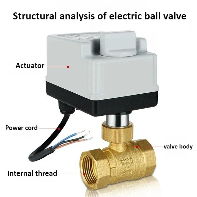Brass Electric Ball Valve AC220V Waterproof Bidirectional T/L Type