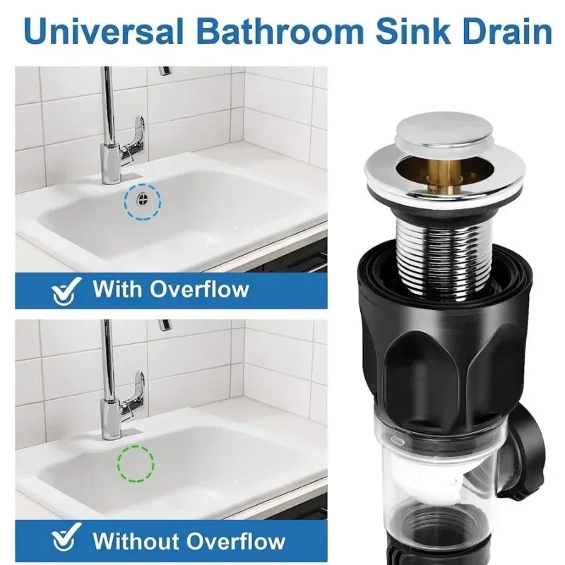 Flip-Top Kitchen Sink Drain with Retractable Deodorizing Filter Flexible Downspout Anti-Clogging Bathroom Sink Accessory Peaceful Pleasures Health and Wellness