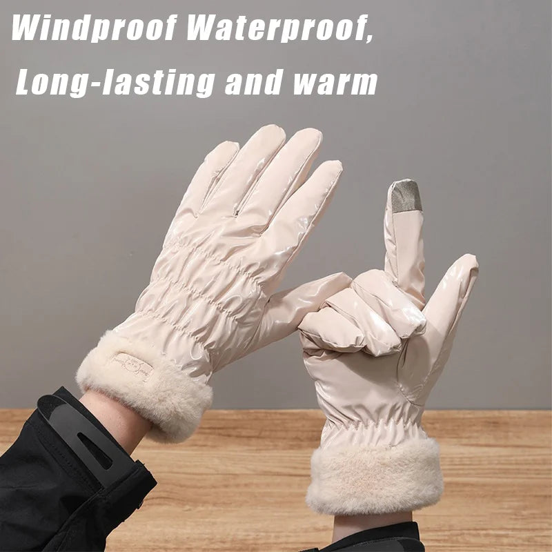 Women's Plush Full Finger Winter Skiing Gloves – Anti-Slip