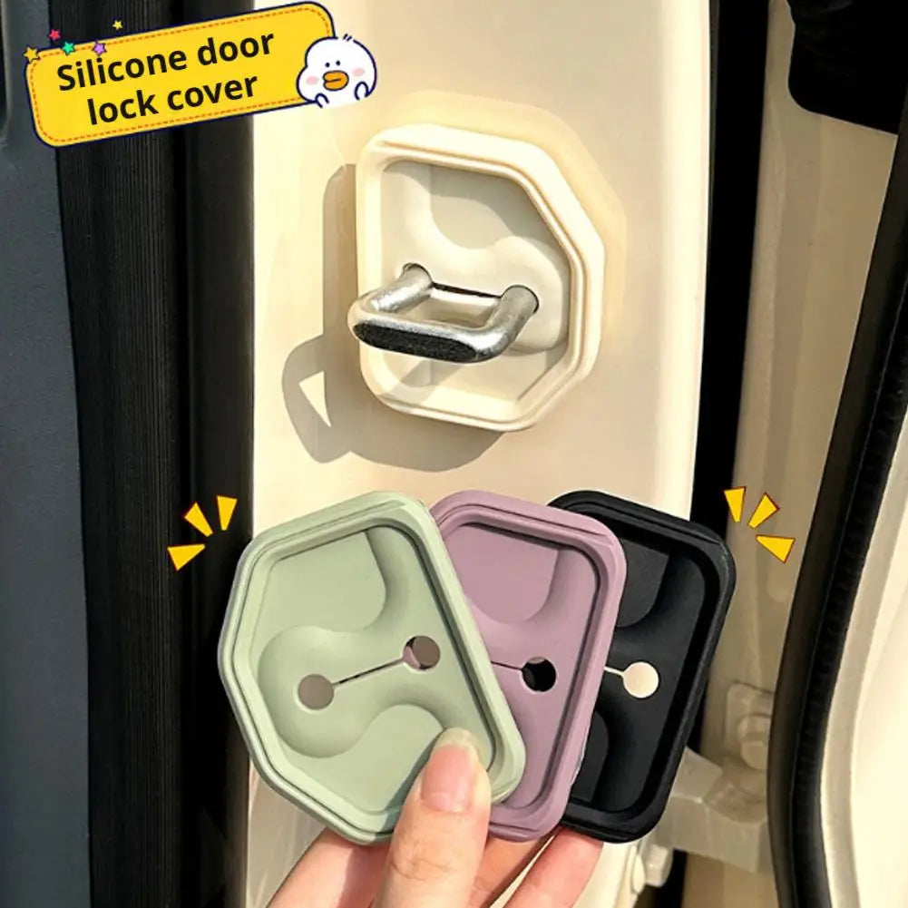 4Pcs Silicone Car Door Lock Cover Pad Anti Vibration Shock Absorber Door Lock Buckle Protector Anti-Collision Soundproof Damper Peaceful Pleasures Health and Wellness