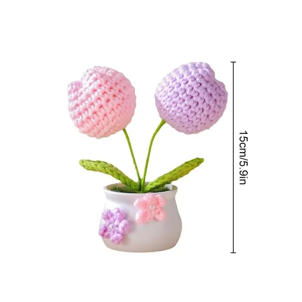 Mini Handmade Crochet Flowers Sunflower Tuilp Flowers Birthday Gift Knitted Flower Pot Decor Desktop Woven Graduation Gift Peaceful Pleasures Health and Wellness