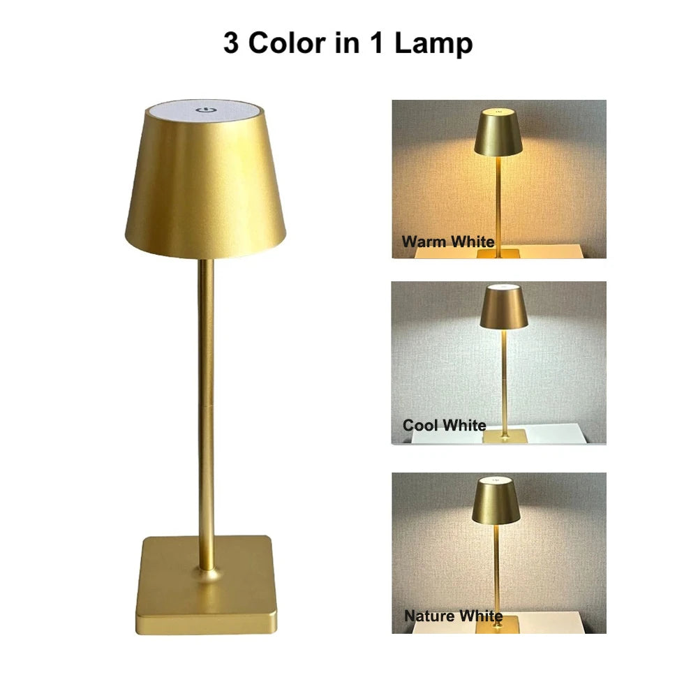 Rechargeable Table Lamp LED Touch Sensor Desktop Night Light Wireless Reading Lamp for Restaurant Hotel Bar Bedroom Decor Light Peaceful Pleasures Health and Wellness E Style-Golden