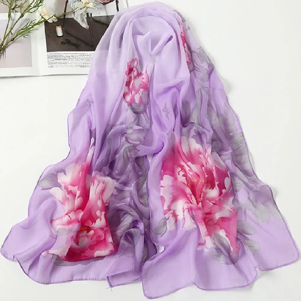 Women's Chiffon Floral Gradient Scarf Shawl – 160×50cm