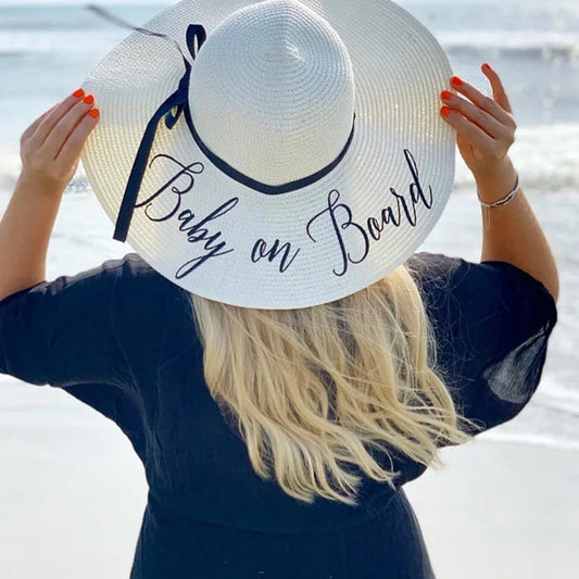 Baby on Board Straw Floppy Hat | Pregnancy Announcement Gift Maternity Beach Hat Peaceful Pleasures Health and Wellness