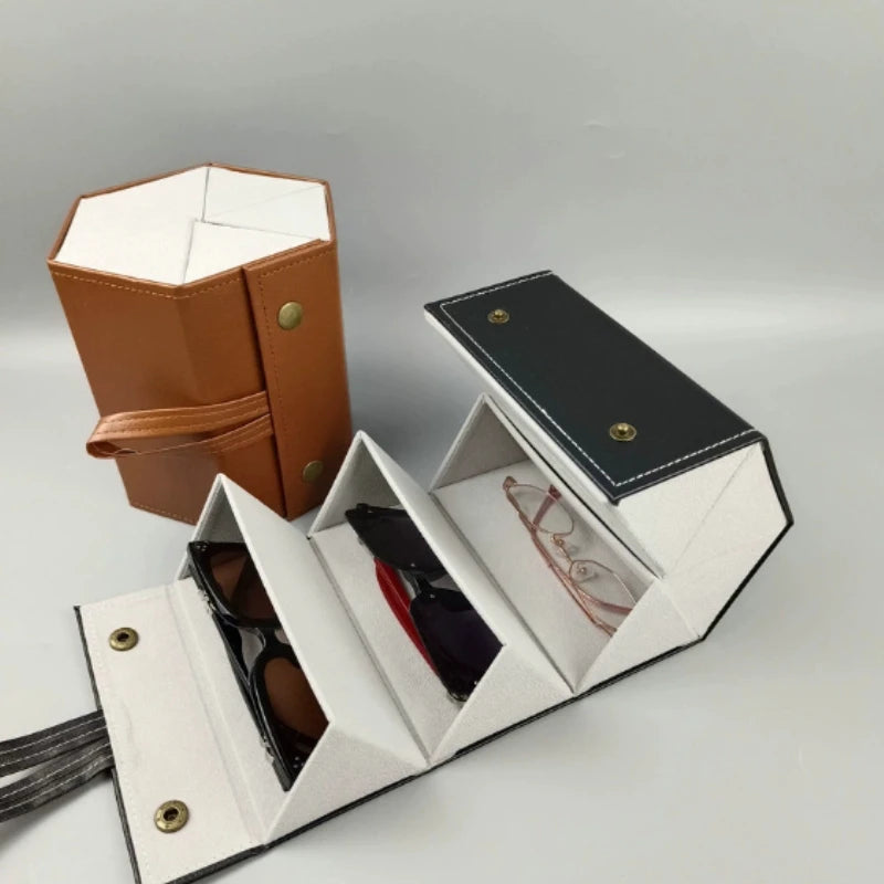 Fashion PU Leather Glasses Organizer Portable Multi-slot Folding Eyeglasses Holder Travel Storage Box Display Sunglasses Case Peaceful Pleasures Health and Wellness