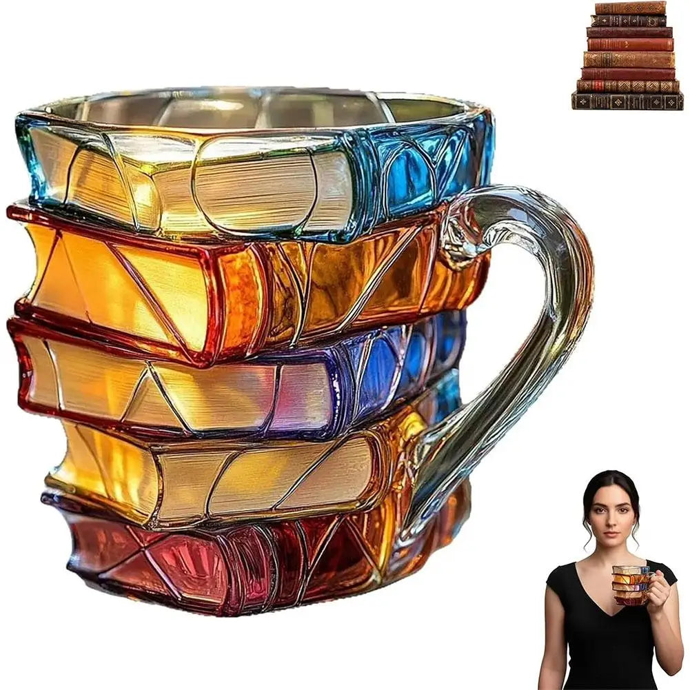 3D Painted Book Stack Coffee Mug – Unique Gift for Book Lovers Peaceful Pleasures Health and Wellness