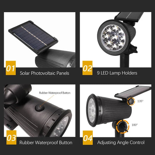 Solar LED Spotlight Outdoor Waterproof Garden Landscape Light Solar Garden Spotlight Peaceful Pleasures Health and Wellness