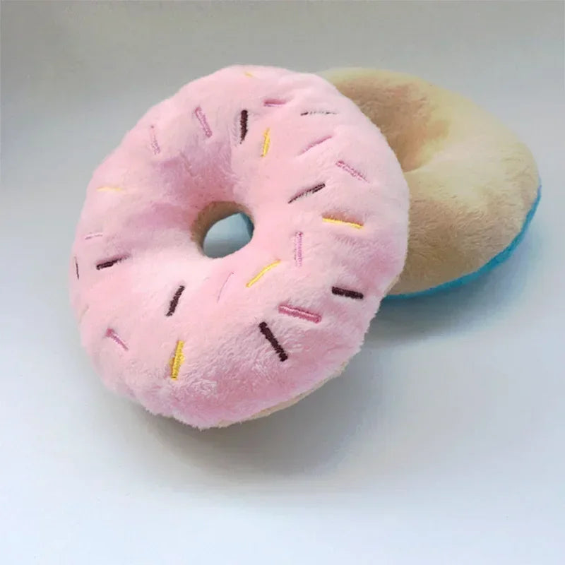 Soft Donut Squeaky Plush Dog Toy | Puppy Interactive Chew Toy