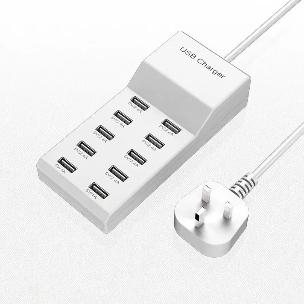 50W 10-Port USB Charging Station Hub | Fast Multi-Device Charger