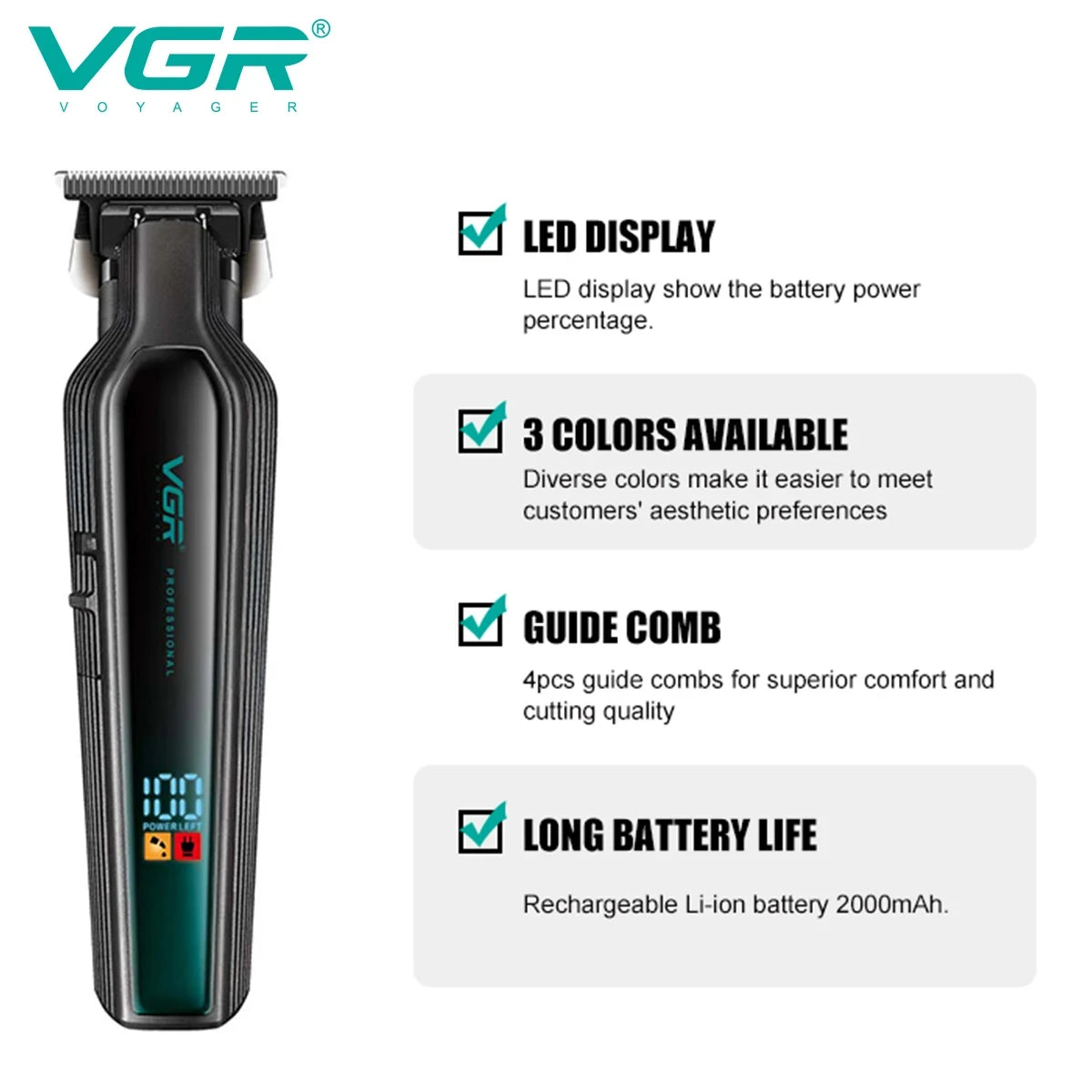 VGR professional hair clipper gradient T-shaped blade hair clipper, hair salon home LED digital engraving electric clipper V-930 Peaceful Pleasures Health and Wellness