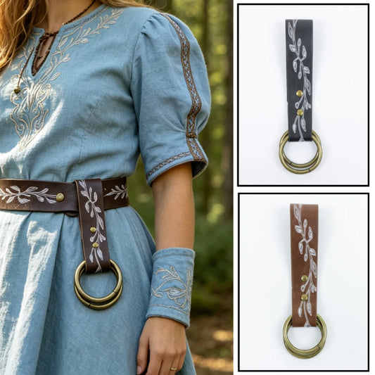 UYEE Belt Vintage Leaf Print Leather Waist Sash Double O Ring Skirt Peaceful Pleasures Health and Wellness