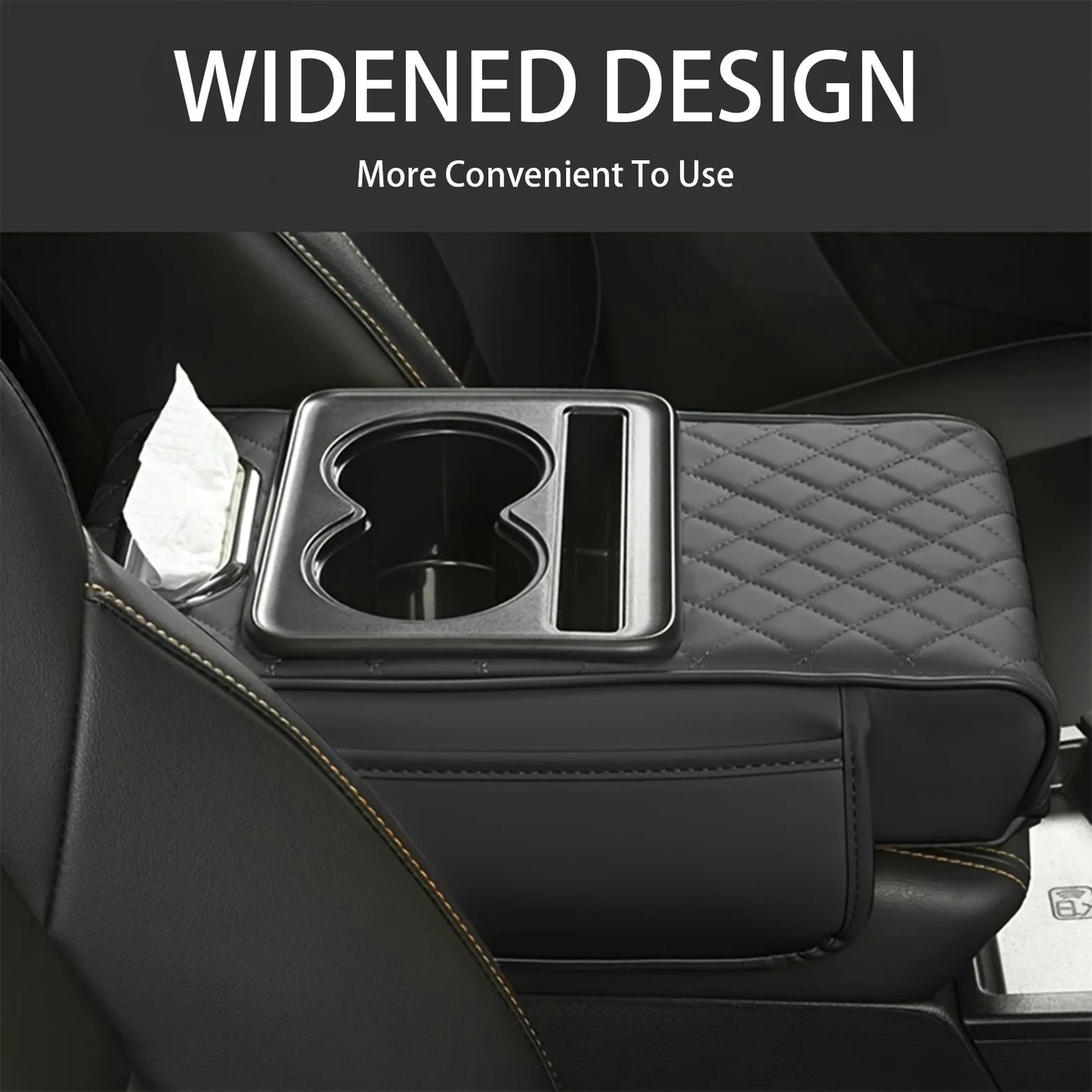 Universal Car Armrest Pad Convenient with Pocket and Tissue Box Bottle Holder Suitable for Truck SUV Van Peaceful Pleasures Health and Wellness