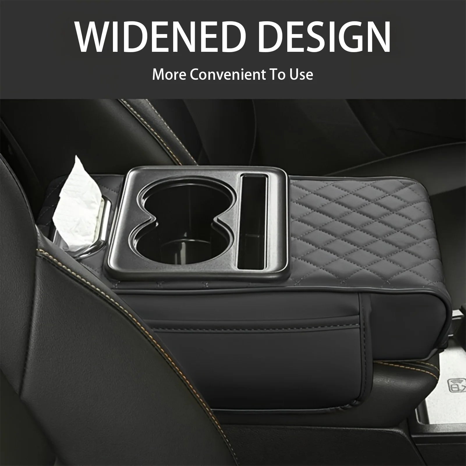 Universal Car Armrest Pad Convenient with Pocket and Tissue Box Bottle Holder Suitable for Truck SUV Van Peaceful Pleasures Health and Wellness