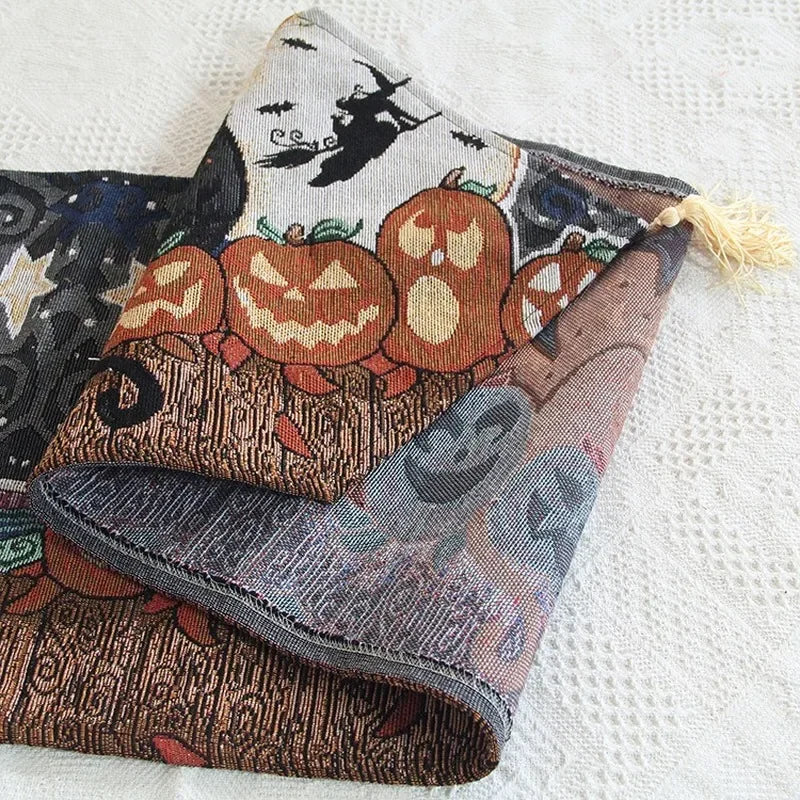 Halloween Linen Table Runner Tassels Decorative Cloth Easter Dinner