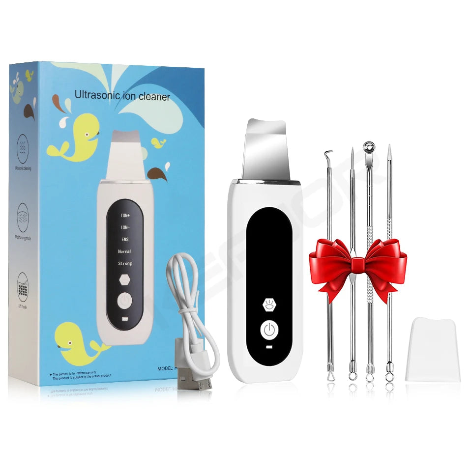 Ultrasonic Skin Scrubber Peeling Blackhead Remover Deep Face Cleaning Ultrasonic Ion Ance Pore Cleaner Facial Shovel Cleanser Peaceful Pleasures Health and Wellness white kit
