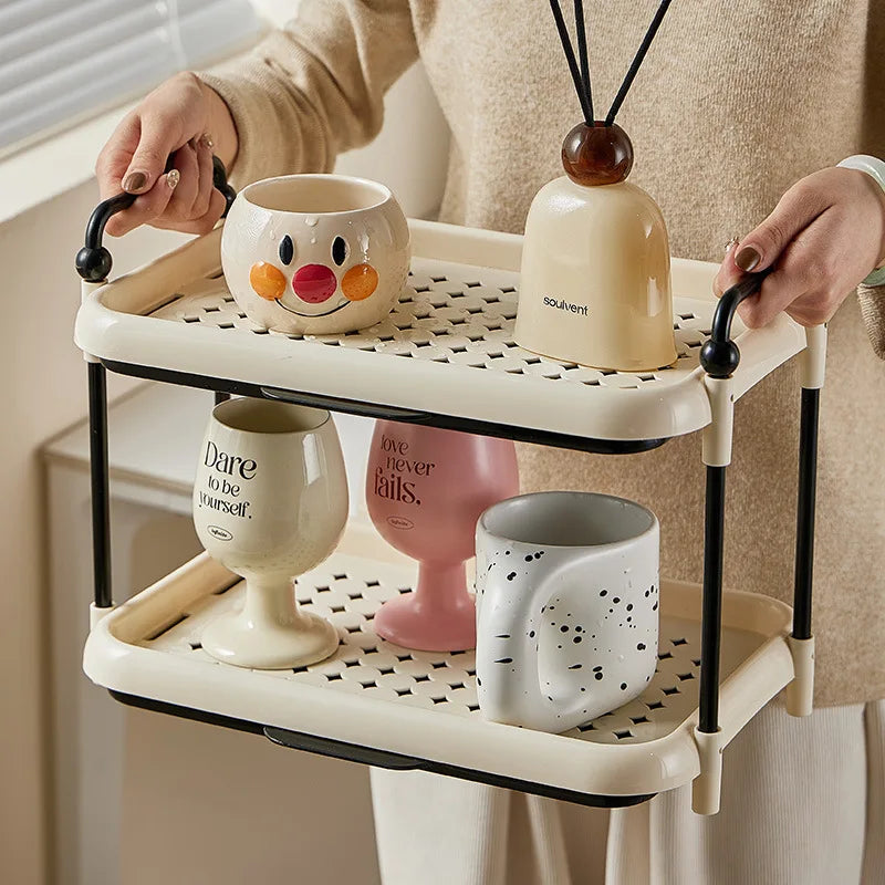 Cup Holder Organizer Desktop Water Cup Storage Rack Cream Style Kitchen Shelf Peaceful Pleasures Health and Wellness